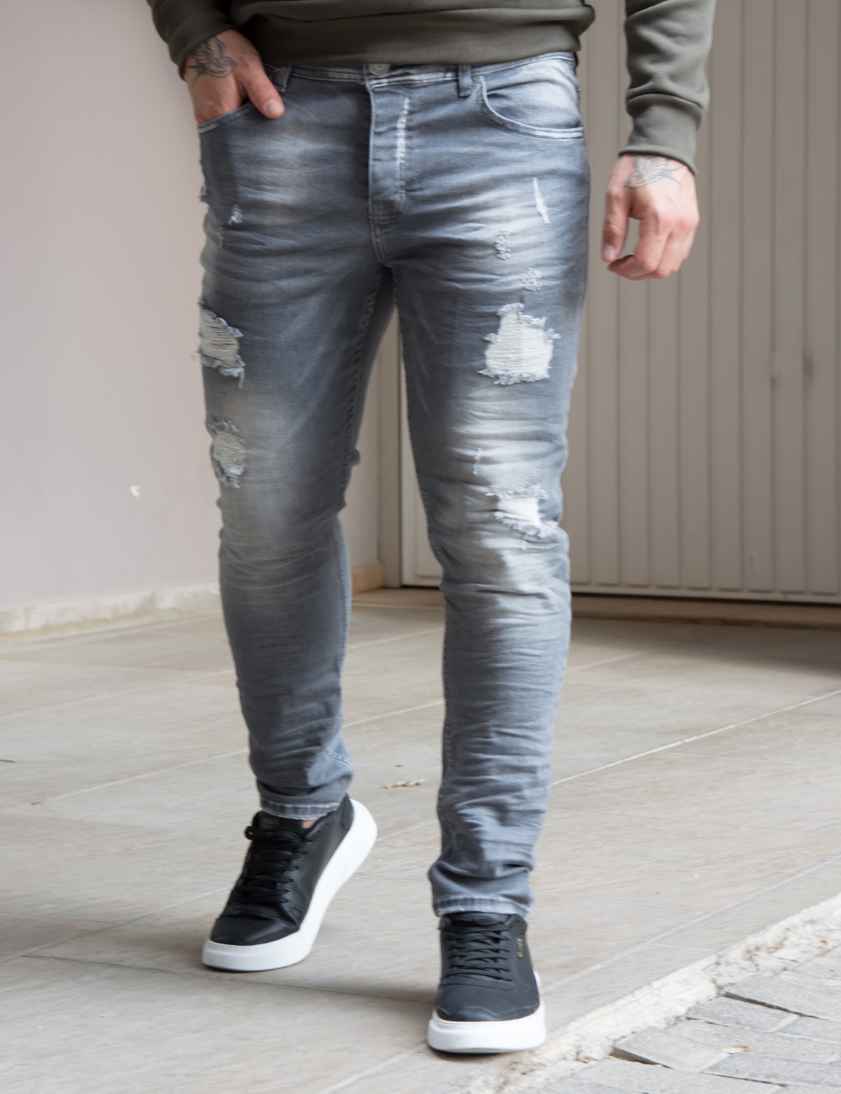 Ben Tailor Jean Anarchy ανδρικό γκρι τζιν πεντελόνι με φθορές 201210